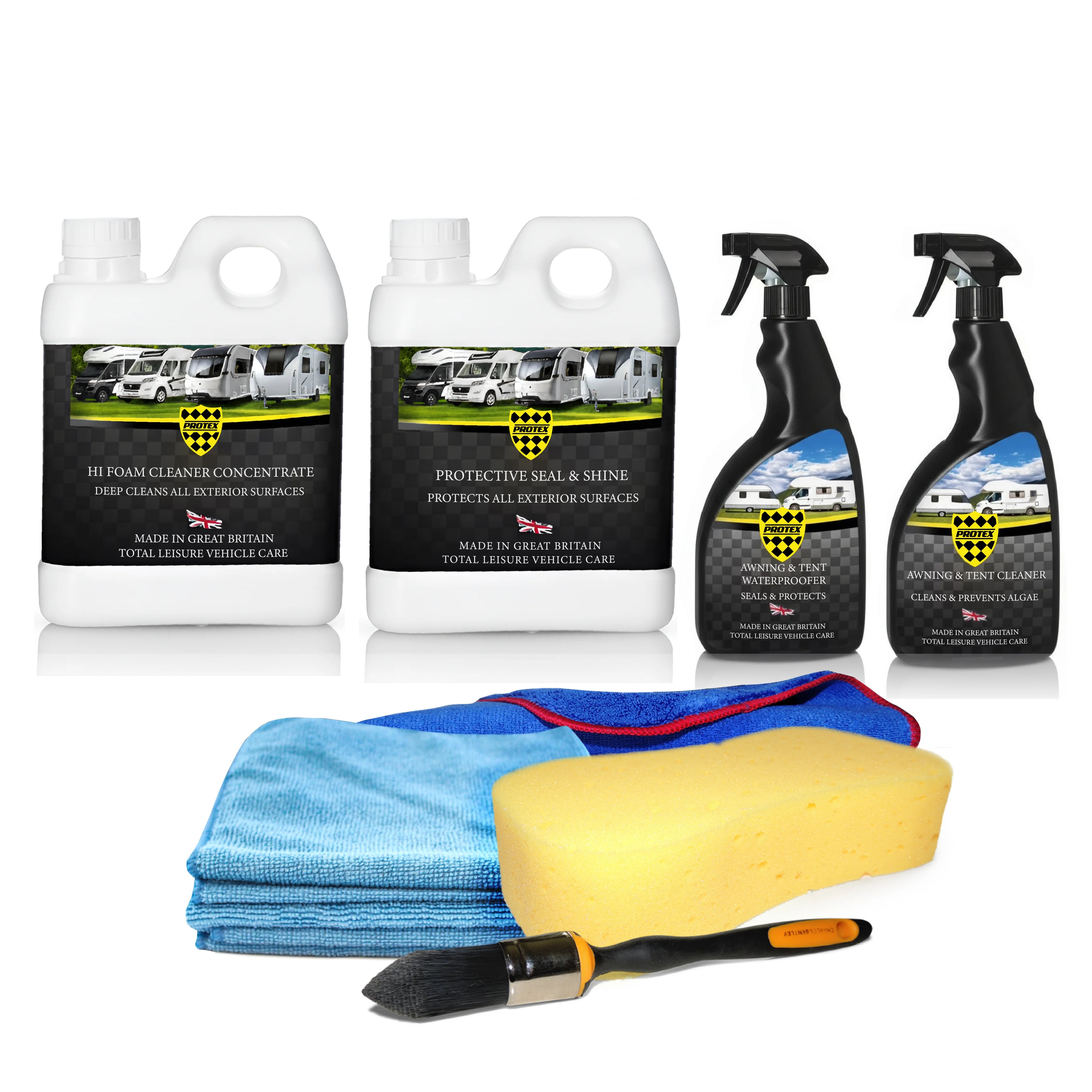 Protex Caravan & Motorhome Complete Cleaning Kit - Hi Foam Cleaner Concentrate 1 Ltr. & Protective Seal & Shine 1 Ltr.