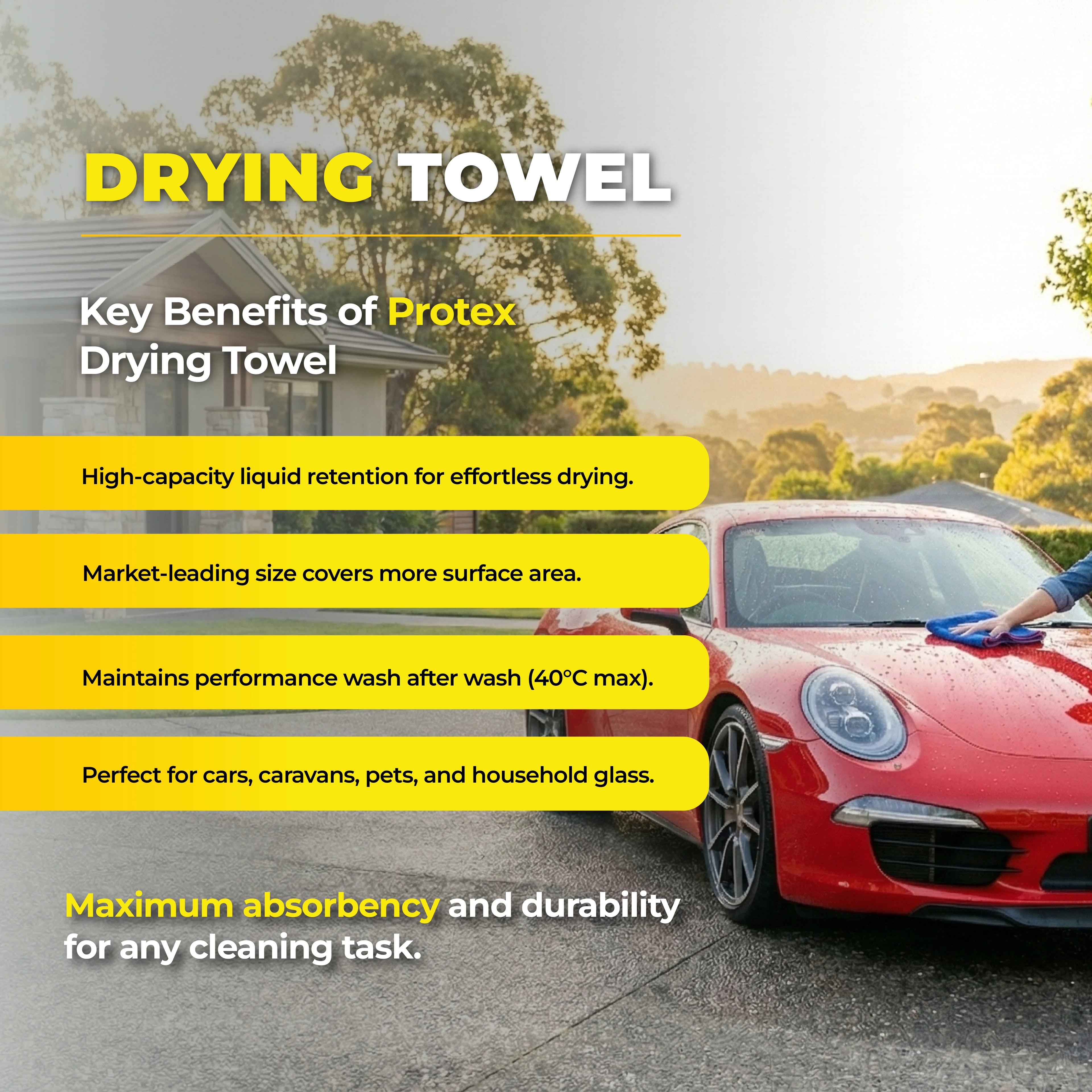 Protex Extra Large Super Absorbent 550gsm Microfiber Drying Towel 60 x 90 cm (3 Pack)