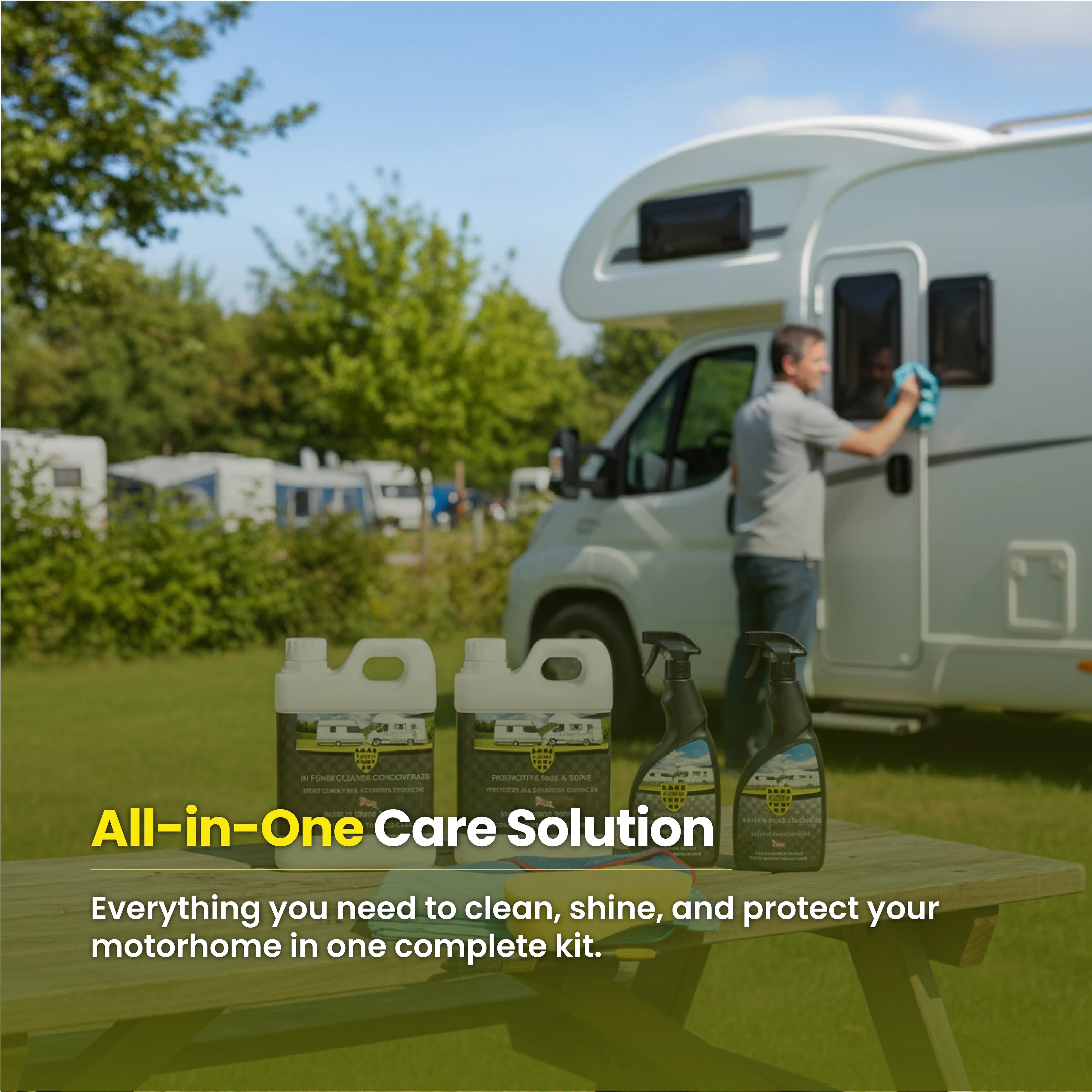 Protex Caravan & Motorhome Complete Cleaning Kit - Hi Foam Cleaner Concentrate 1 Ltr. & Protective Seal & Shine 1 Ltr.