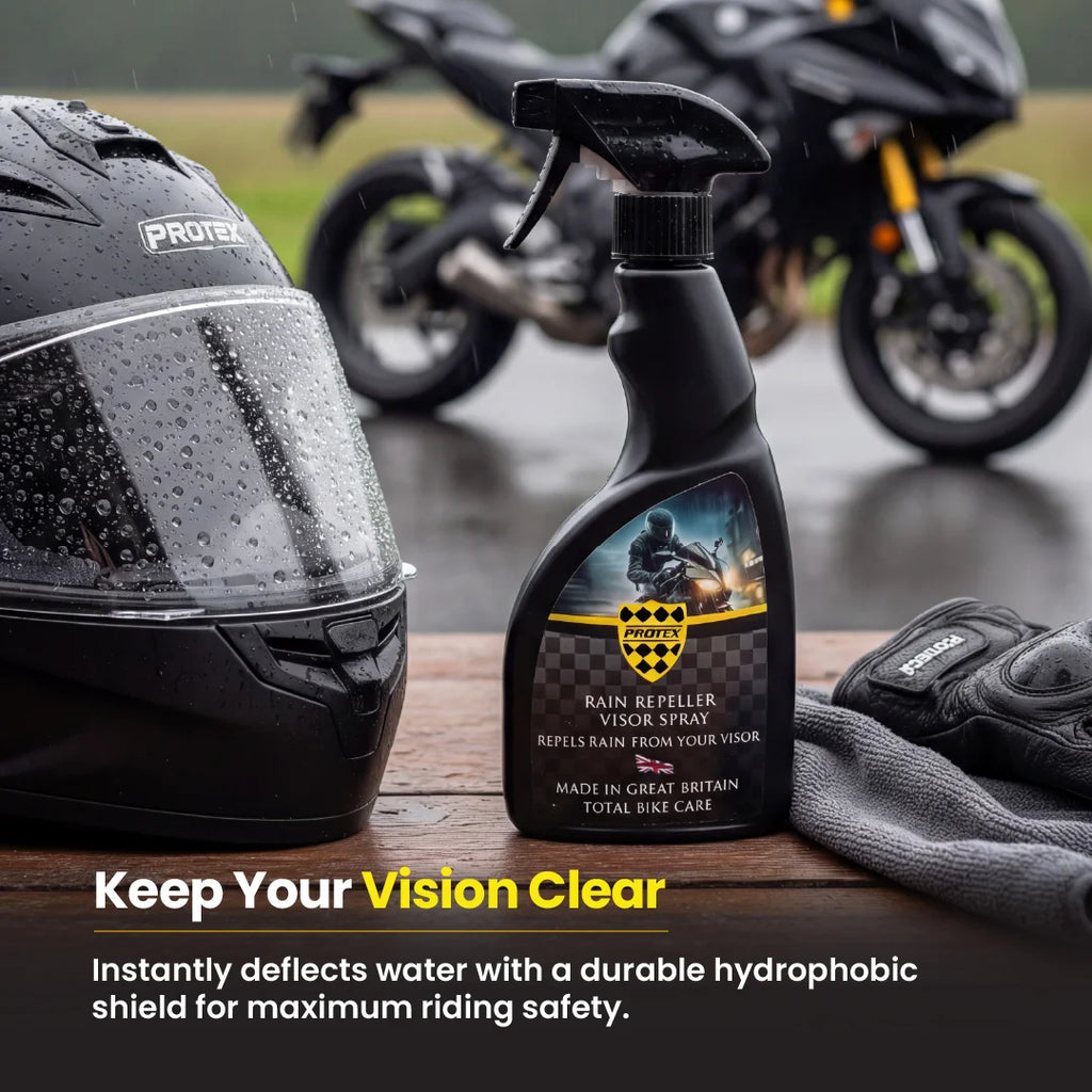 Protex Glass Rain Repeller– 2-in-1 Glass Cleaner & Hydrophobic Rain Repellent Spray for Motorbike Windscreens, Helmet Visors, Car windshields & Windows – Improves Wet Weather Visibility, 500ml