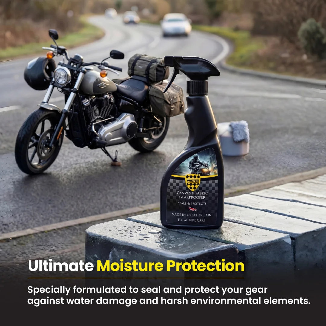 Protex Canvas & Fabric Waterproofer Spray for Bikes & Outdoor Gear –Protection for Motorcycle Seats, Saddlebags, Covers & Textile Gear – Repels Water & Dirt, Long Lasting Fabric Protector - 500ml