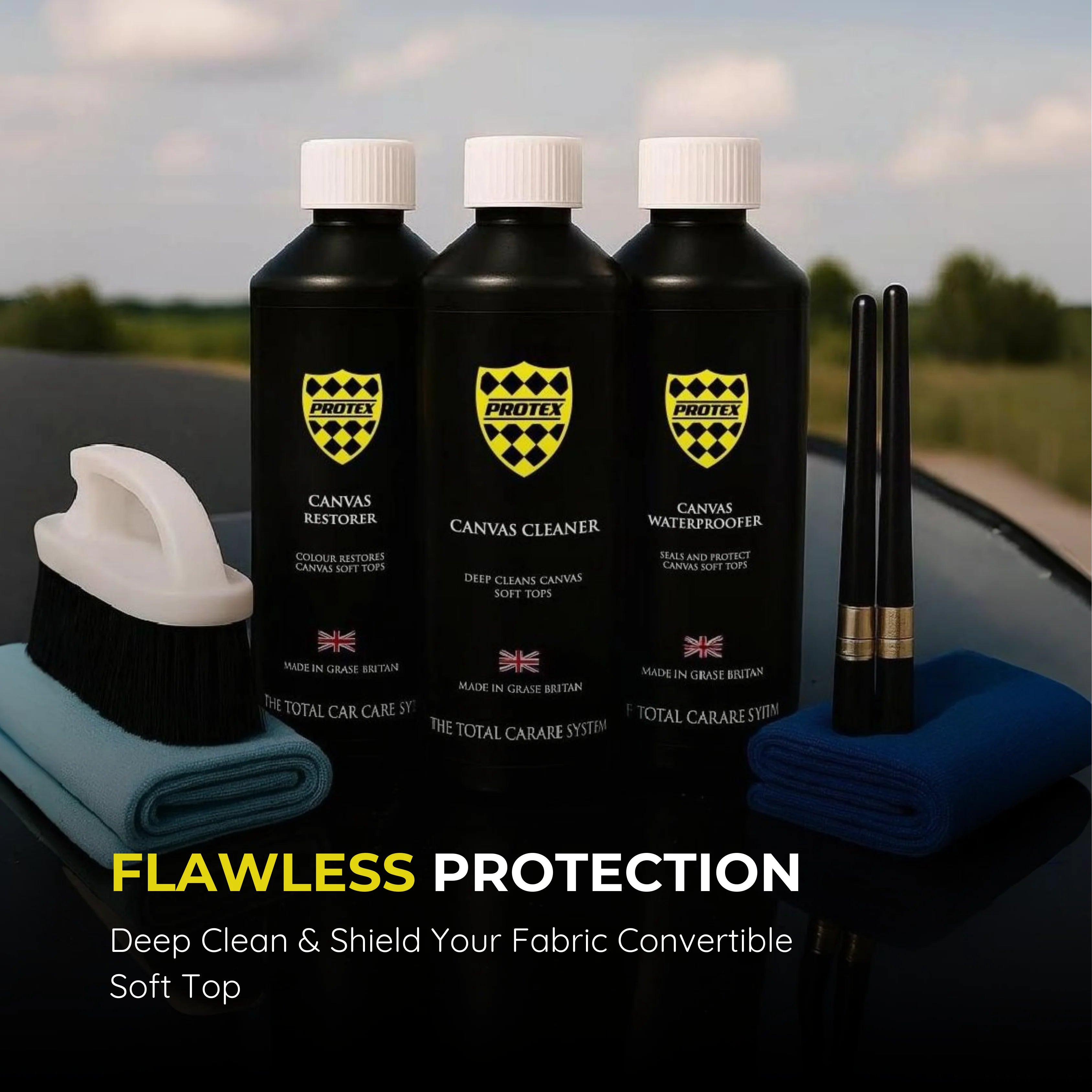 Protex Convertible Soft Top Canvas Cleaner/Restorer(BLACK)/Waterproofer 1Ltr. - COMPLETE KIT