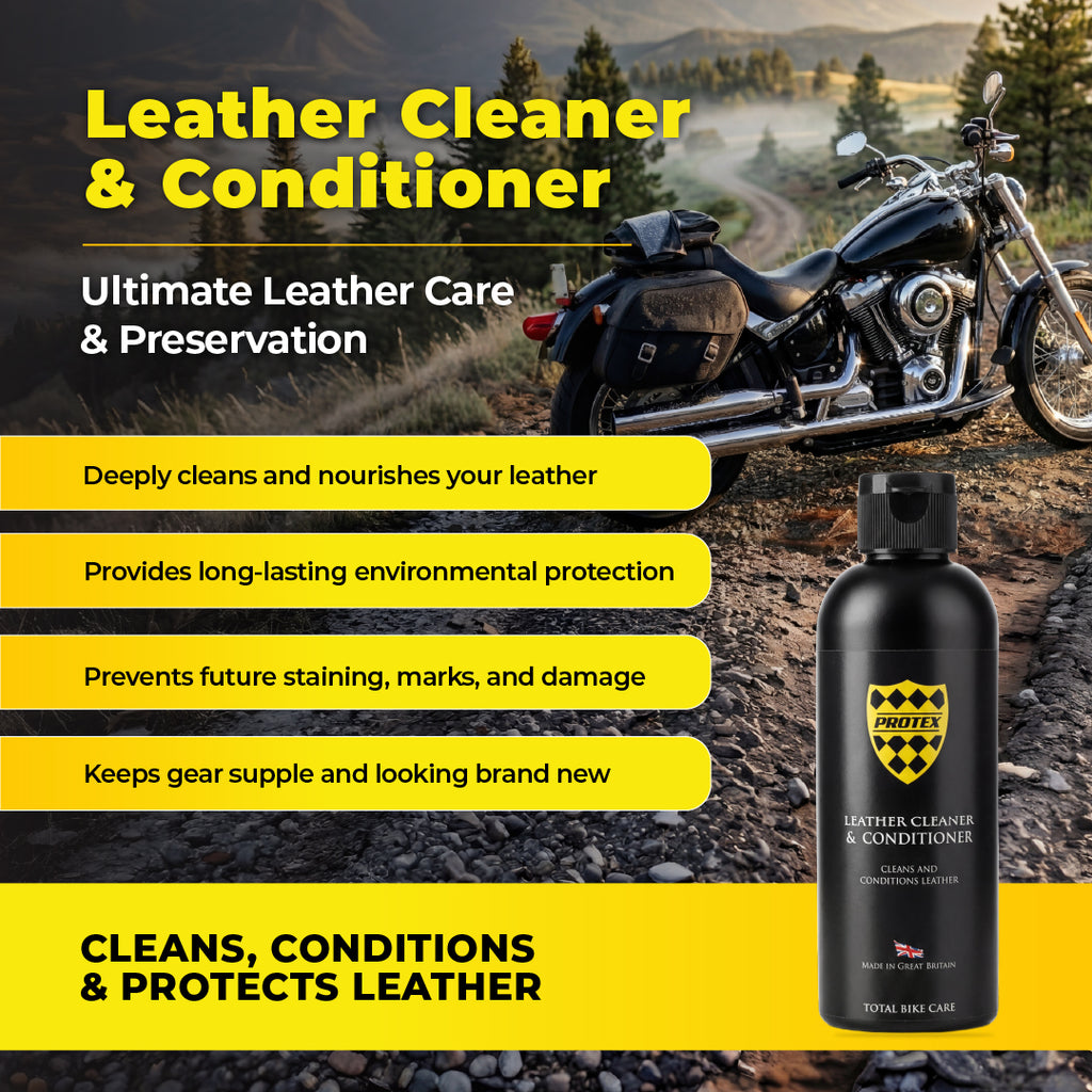 Protex Leather Cleaner & Conditioner, Conditions & Protects Motorcycle & Car Leather Seats, Saddlebags & Gear Restores Natural Leather Oils & Deeply Nourishes Surfaces – Prevents Cracking Fading-125ml