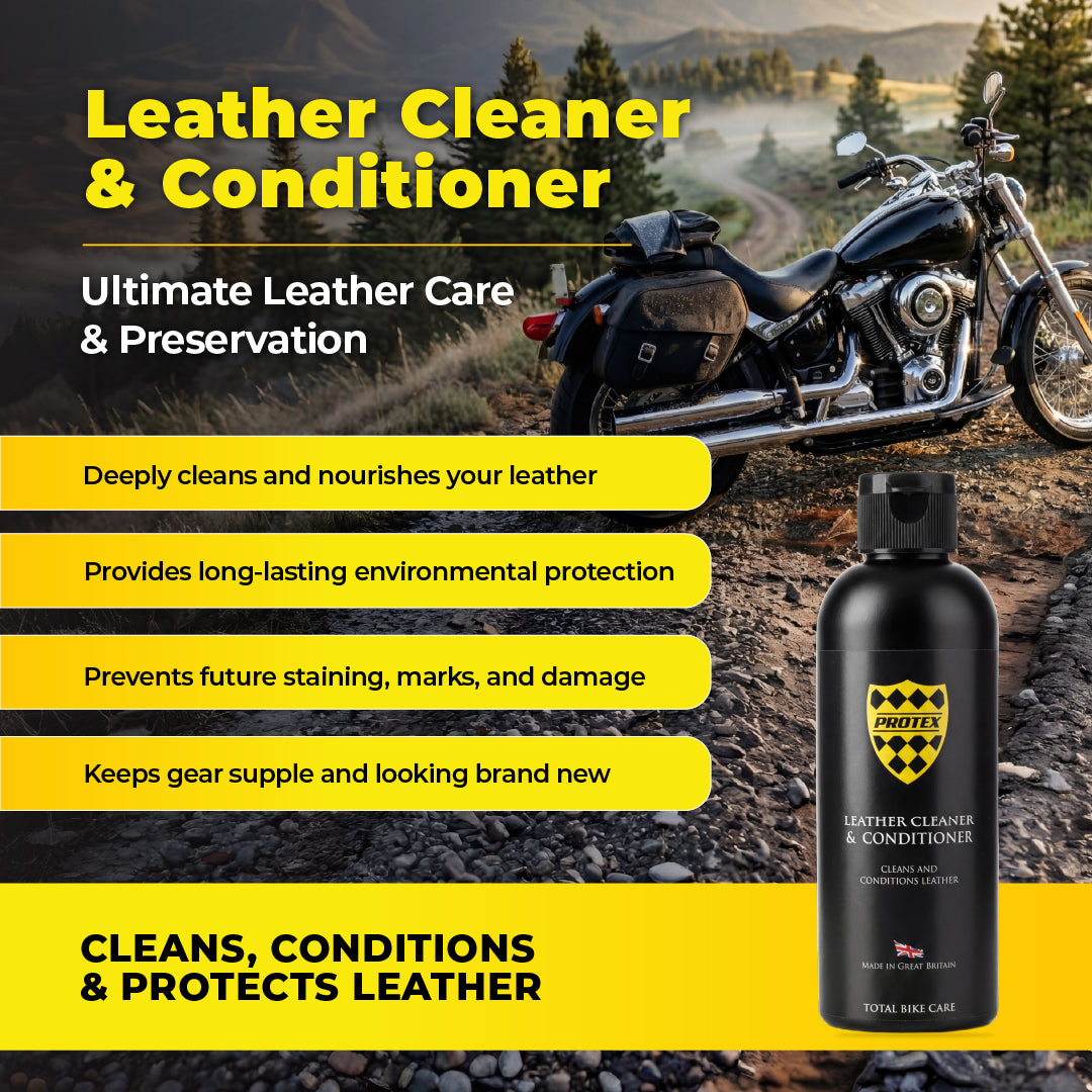 Protex Leather Cleaner & Conditioner, Conditions & Protects Motorcycle & Car Leather Seats, Saddlebags & Gear Restores Natural Leather Oils & Deeply Nourishes Surfaces – Prevents Cracking Fading-125ml