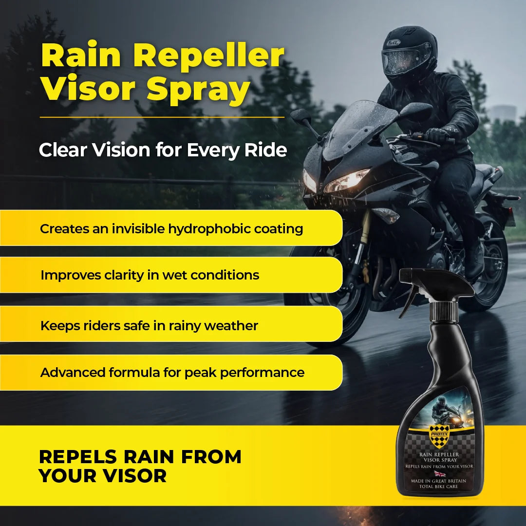Protex Glass Rain Repeller– 2-in-1 Glass Cleaner & Hydrophobic Rain Repellent Spray for Motorbike Windscreens, Helmet Visors, Car windshields & Windows – Improves Wet Weather Visibility, 500ml