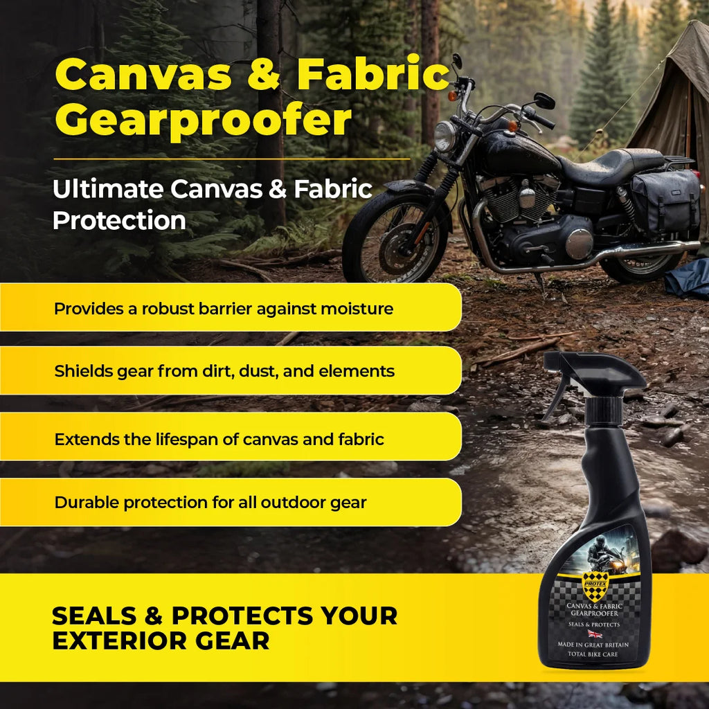 Protex Canvas & Fabric Waterproofer Spray for Bikes & Outdoor Gear –Protection for Motorcycle Seats, Saddlebags, Covers & Textile Gear – Repels Water & Dirt, Long Lasting Fabric Protector - 500ml