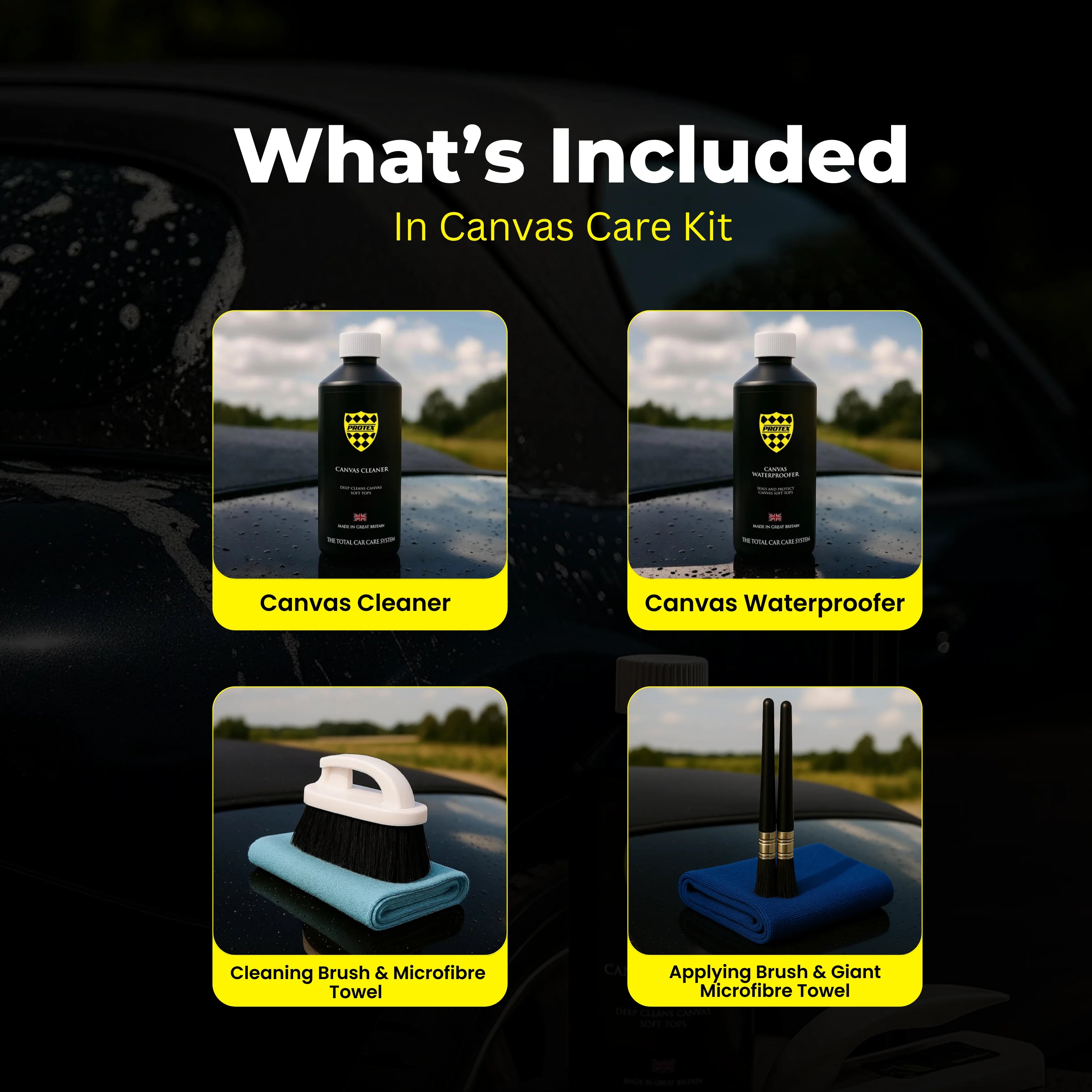 Protex Convertible Soft Top Canvas Cleaner & Waterproofer 1Ltr. - COMPLETE KIT