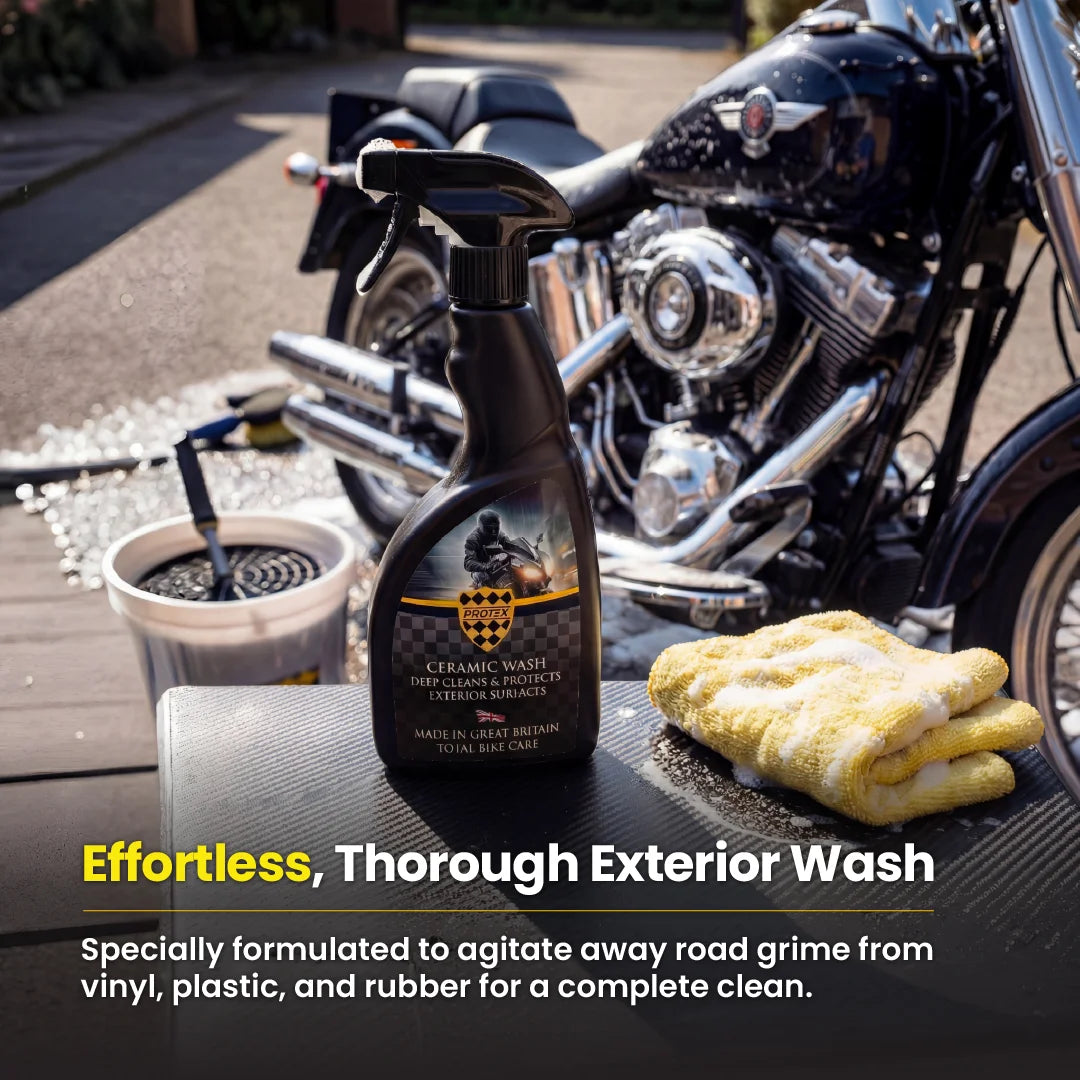 Protex All-in-One Motorcycle Care Kit Ceramic Wash, Ceramic Spray Coating, Rain Repellent Visor Spray, Leather Cleaner & Conditioner & Fabric Waterproofer