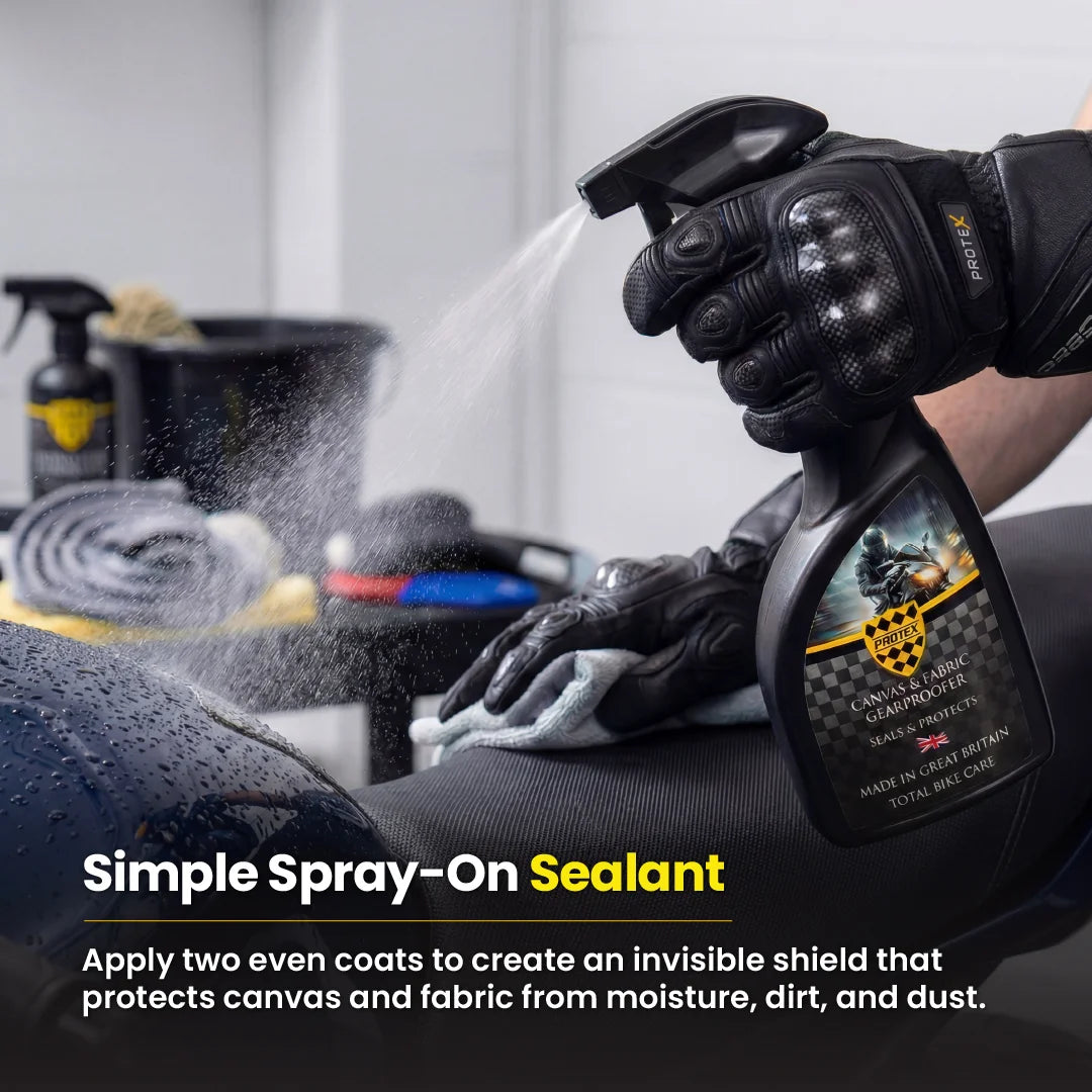 Protex Canvas & Fabric Waterproofer Spray for Bikes & Outdoor Gear –Protection for Motorcycle Seats, Saddlebags, Covers & Textile Gear – Repels Water & Dirt, Long Lasting Fabric Protector - 500ml