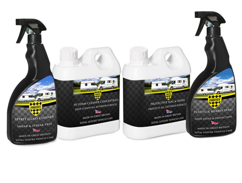 Protex Caravan & Motorhome Advanced Cleaning Kit - Hi Foam Cleaner Concentrate 1 Ltr., Protective Seal & Shine 1 Ltr., Spirt Glass Cleaner 750ml & Plastic & Rubber Spray 750ml